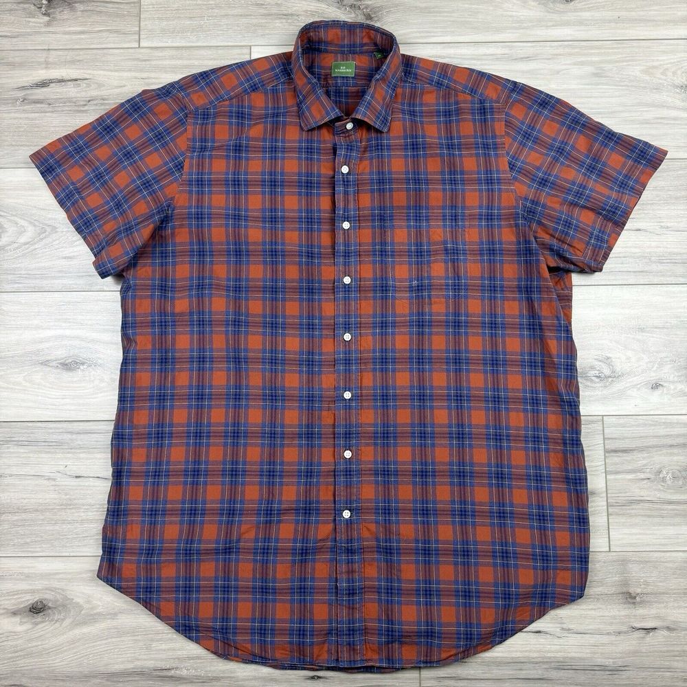 Sid Mashburn S/S‎ Button Up Shirt Mens XL Blue Orange Plaid